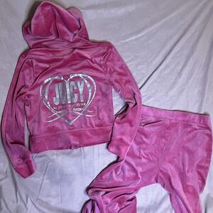 Juicy Couture Pink Velour Track Pants & Hoodie Set